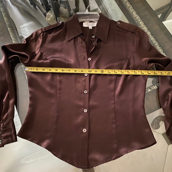 Laundry by Shelli Segal Chocolate Brown Silk Blouse Sz Sm/Med - Picture 3 of 13